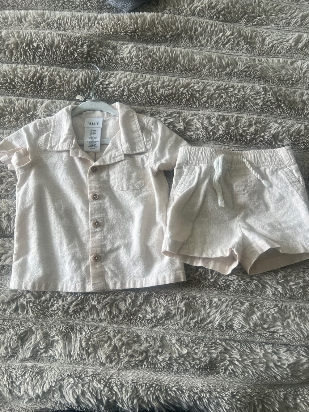WILT Cream Short-Sleeve Button Shirt & Drawstring Shorts Set